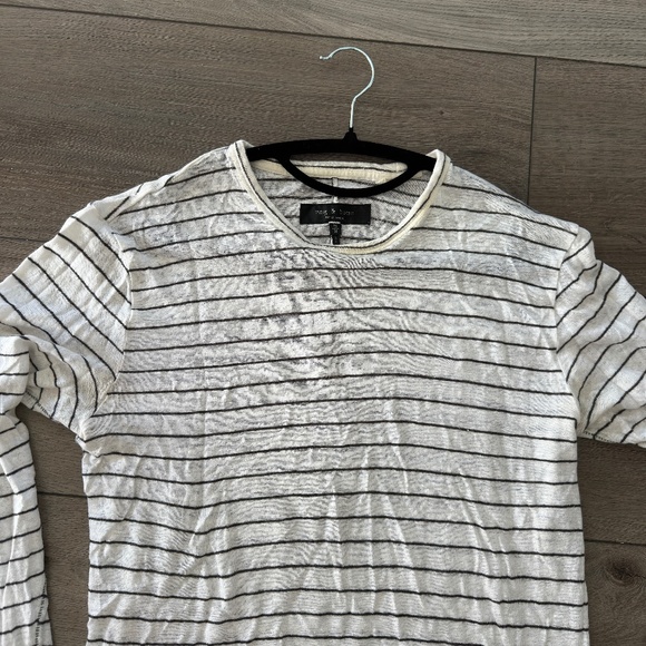 Rag & Bone White and Black Striped Linen Long Sleeve Shirt - Picture 2 of 5